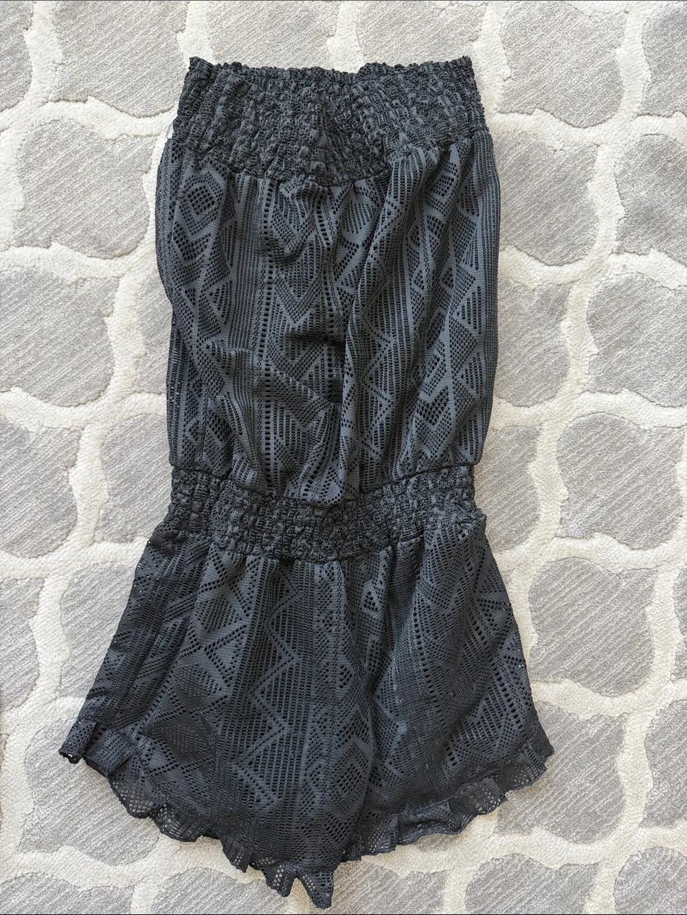 Corral Black Crochet-Style Smocked Waist Romper Shorts